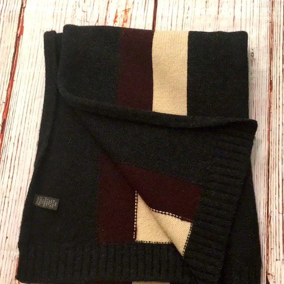 Wool Scarf Striped Maroon Cream Charcoal 5’ - Picture 3 of 7